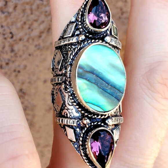 New Abalone Shell & Amethyst 925 Silver Ring. - Picture 7 of 12